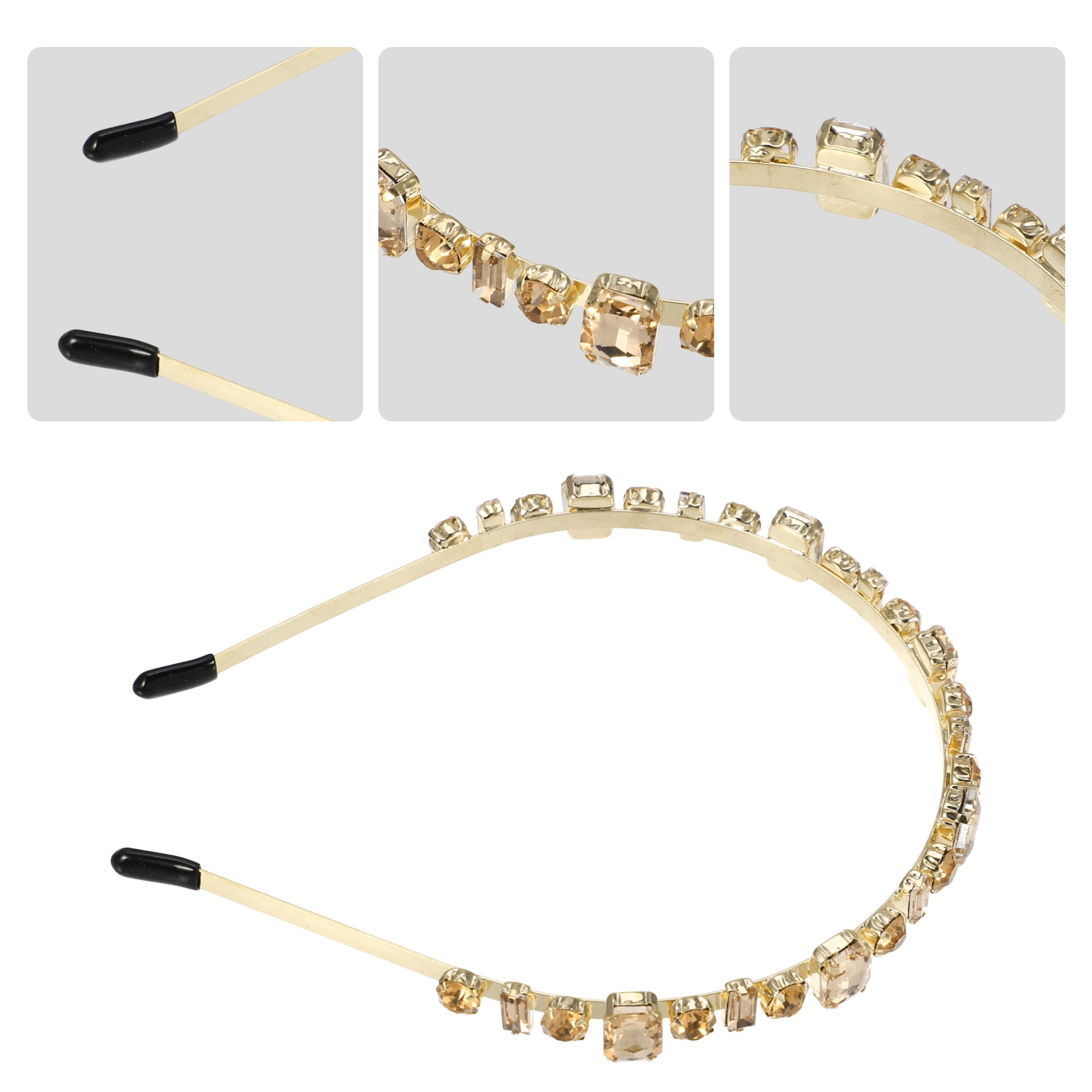 Unique Bargains Fashion Rhinestone Thin Head Bands Champagne