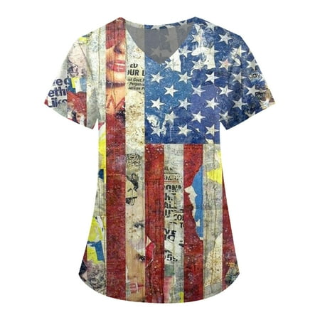 

Mlqidk Scrubs for Women American Flag Scrub Nurse Top Shirts Short Sleeve Working Tops Workwear Comfy Shirt Blouses Clothing Yellow XXXXL