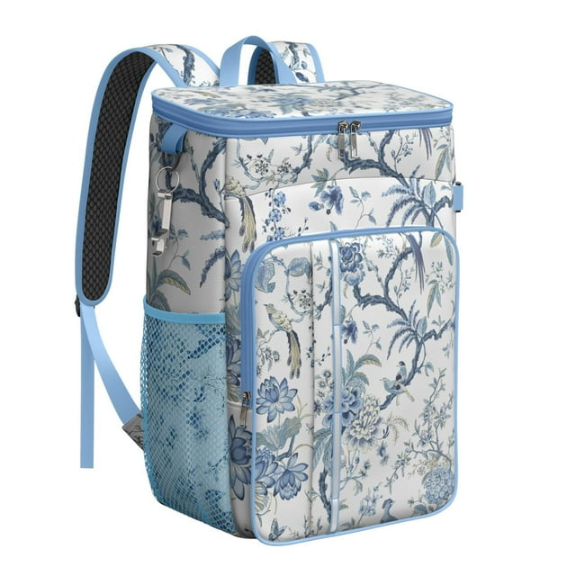 Tropical Flower and Leaves Insulated Cooler Backpack, Leakproof Waterproof Lunch Backpack for Beach Vacations, Camping