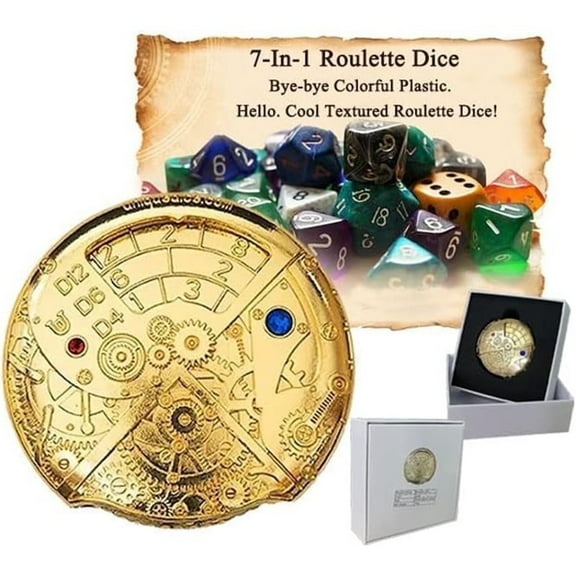 Mechanical Roulette Dice Spinner, 7-in-1 Metal DND Dice for RPG Games,Adult
