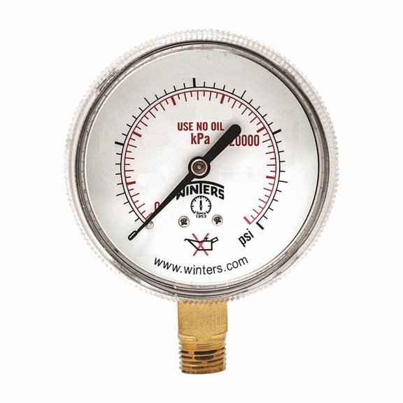 Winters Pressure Gauge,2" Dial Size,Brass PWL2721