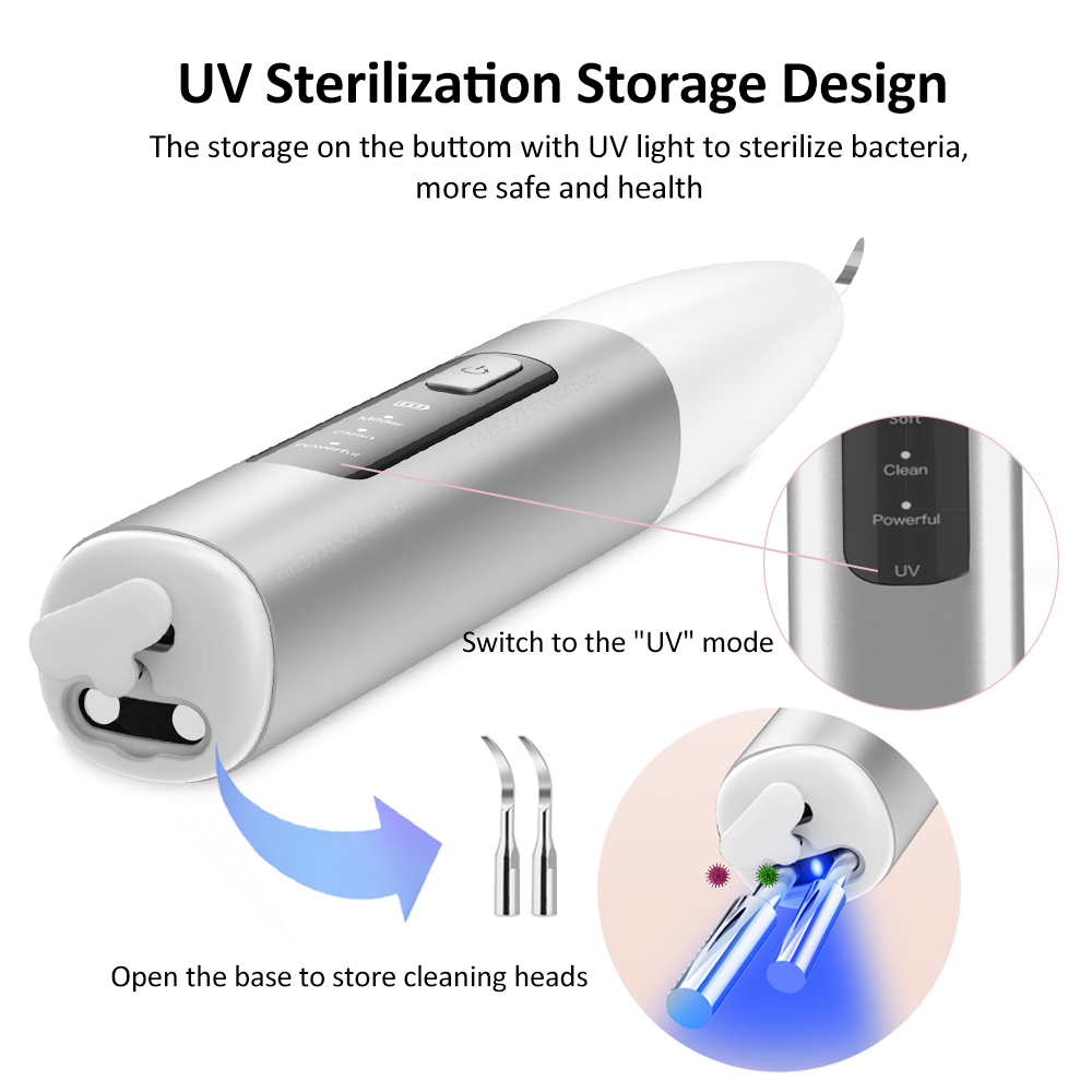 Ultrasonic Tooth Cleaner Electric Dental Calculus Remover Tartar Eliminator Dental Ultrasound Teeth Plaque Removal with UV Light