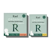 Rael Certified Organic Cotton Cover Pads, Regular & Overnight Bundle, 28 Count