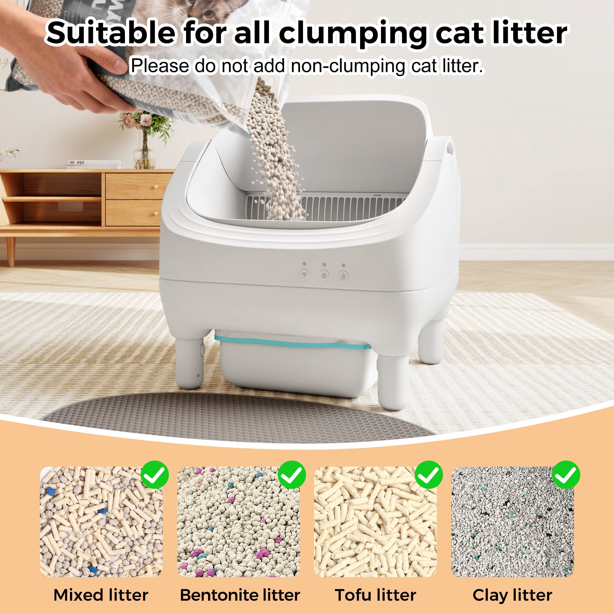 COZIWOW Smart Cat Litter Box with Waste Drawer, Solid Air Freshener, Cleaning Brush, Charger and Cat Litter Mat