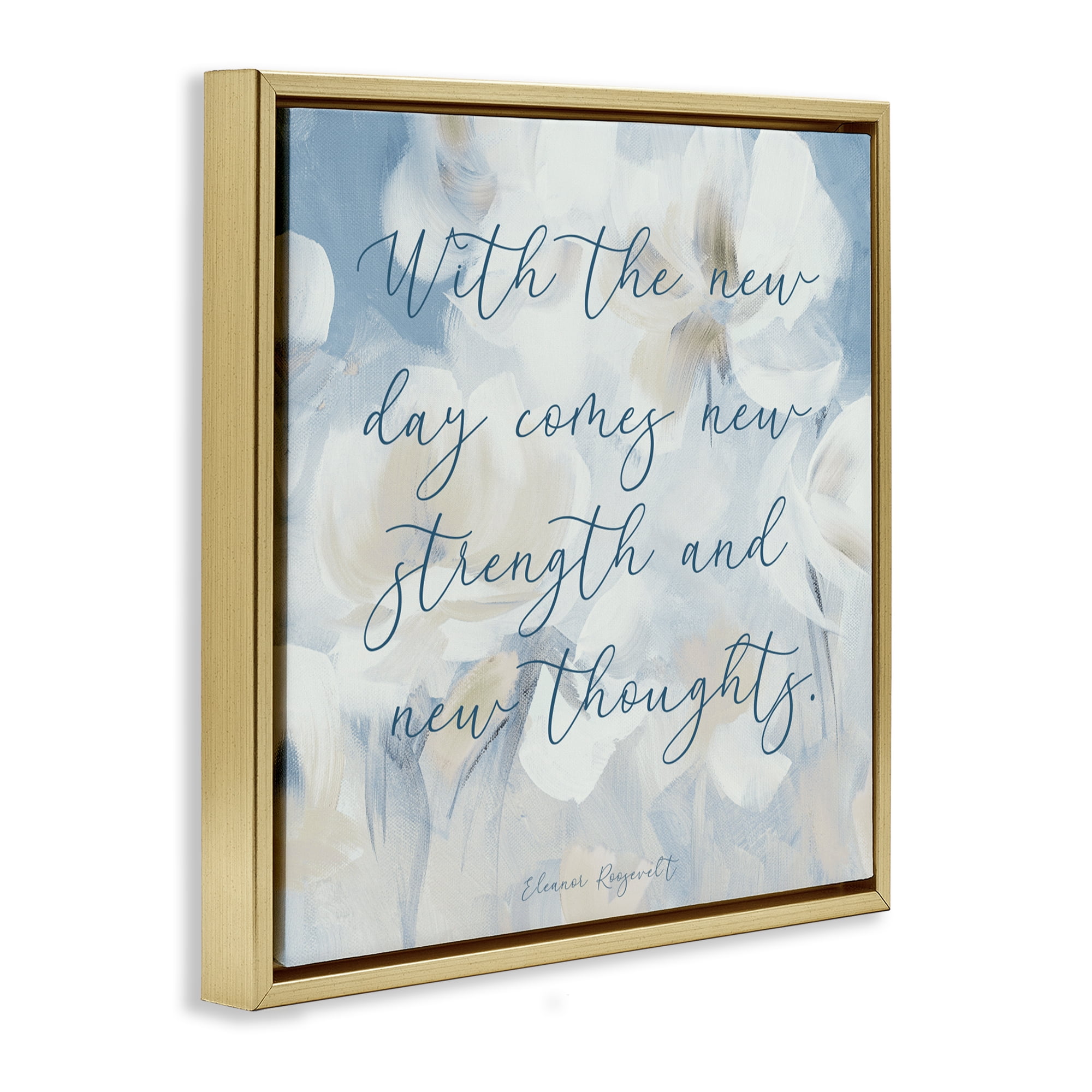 Stupell Industries Strength & New Thoughts Quote Gold Framed Floater Canvas Wall Art, design by Lanie Loreth