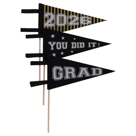 Party Banner Pennant Decorations, Black/Gold/White, 3 Count, Graduation by Way To Celebrate