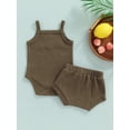thumbnail image 4 of Franhais Baby Shorts Set Solid Color Sleeveless Button Jumpsuit Shorts Sling Waffle Clothes Set, 4 of 8