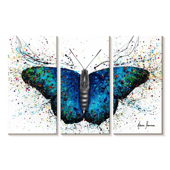 Elephant Stock Sparkling City Butterfly Wall Art - Horizontal Multi Panel Canvas - Living Room Wall Decor - Animal Multi Panel - White And Blue Decor By Ashvin Harrison - 23" x 14"