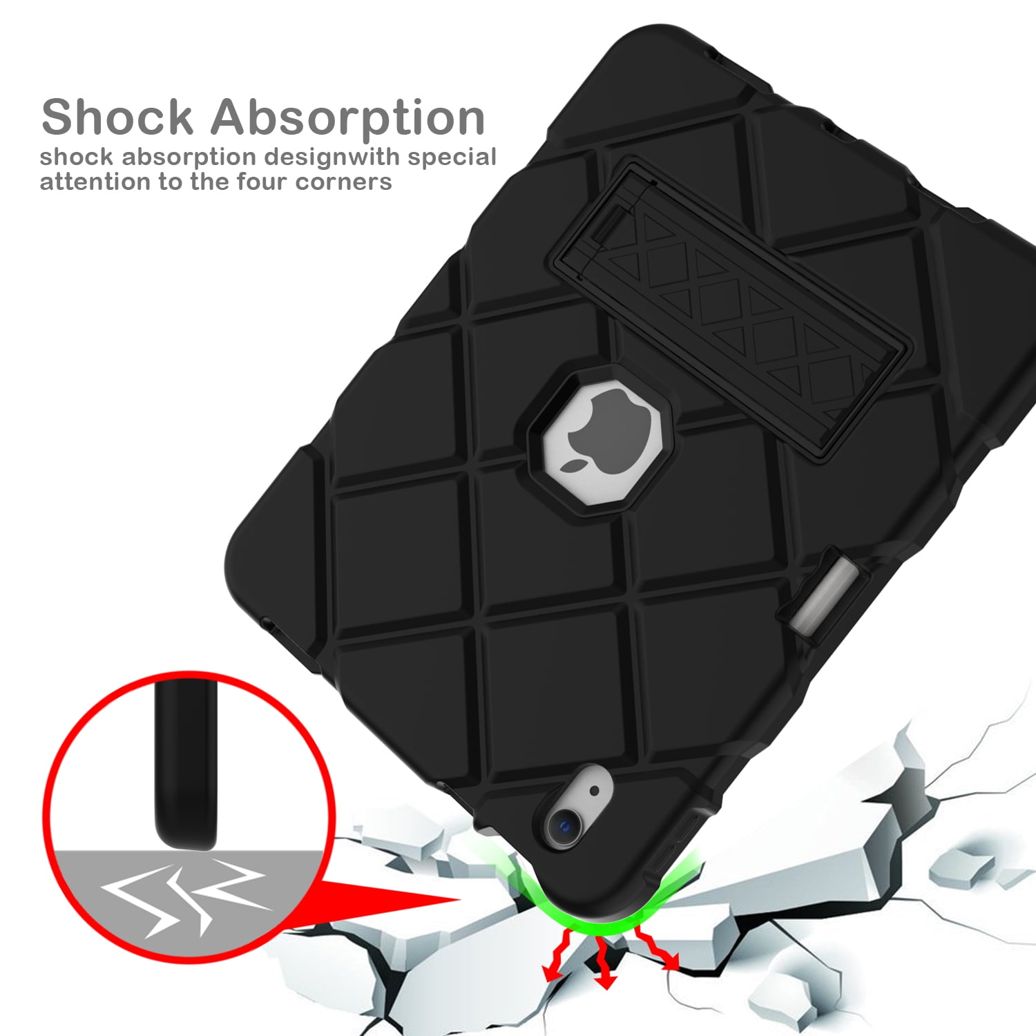 Dteck Case for iPad 10th Generation 10.9 inch 2022,Heavy Duty Rubber Rugged Hybrid Shockproof Hard Case Built-in Pencil Holder Kickstand Cover,Black