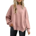 thumbnail image 1 of ORUYROP Women's Crewneck Batwing Long Sleeve Sweater 2023 Fall Oversized Ribbed Knit Side Slit Pullover Top, 1 of 7