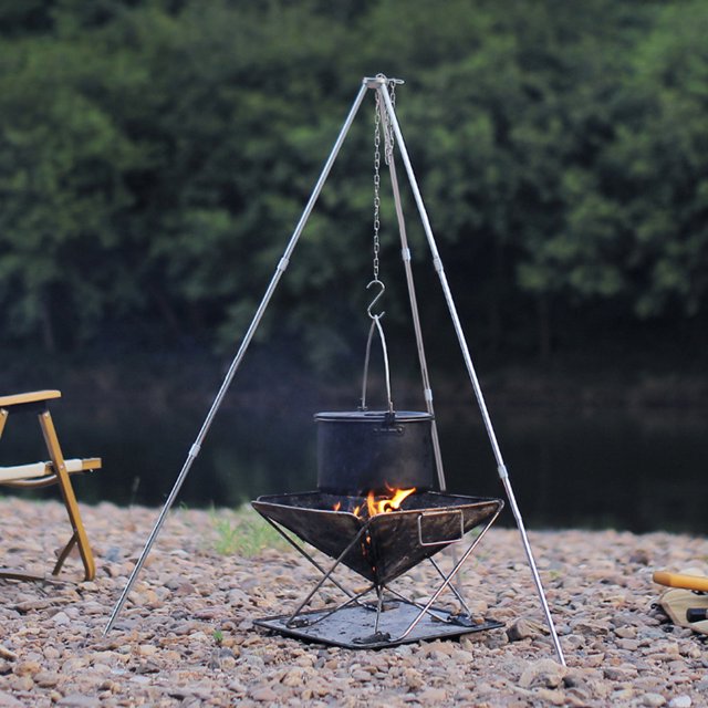 Trípode para hoguera para acampar, soporte triangular, soporte desmontable portátil (plateado pequeño) Likrtyny Para estrenar