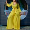 thumbnail image 4 of WTXUE Jumpsuits, Skort Long Sleeve A-Line V-Neck, Trousers Trousers Solid Vestidos Casuales Para Mujer Verano Maxi Women's Plus, Yellow Size 4XL, 4 of 9
