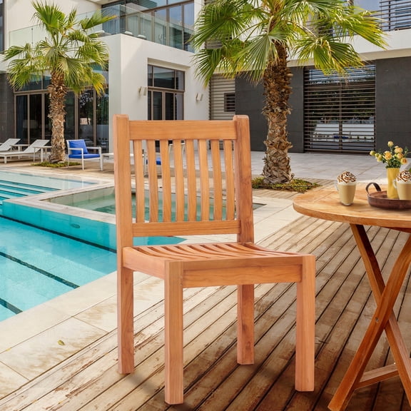 Teak Wood Elzas Outdoor Patio Dining Side Chair, A-Grade Teak Wood