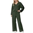 thumbnail image 4 of Wutalume Women's 2-Piece Ribbed Knit Casual Set, Comfortable Half Zip Tracksuit Top and Wide Leg Joggers, Sporty Loungewear,Dark Green XL, 4 of 6