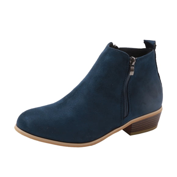 hopeusnice Women's Ankle Boots Suede Side Zipper Low Heel Booties Comfortable Block Heel Fall Winter Shoes Outdoor Walking Ankle Boots Blue 41