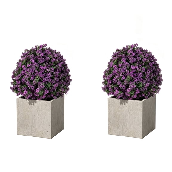 NUPTIO Purple Artificial Outdoor Plants, Faux Cedar Topiary Tree, Set of 2