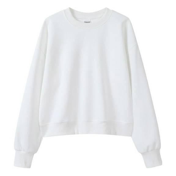 Arlun Womens Fall Sweatshirts No Hood Breathable Sweatshirts Soft Cozy Lightweight Crewneck Pullovers Casual Long Sleeve Drop Shoulder Solid Color Basic Tops White XL