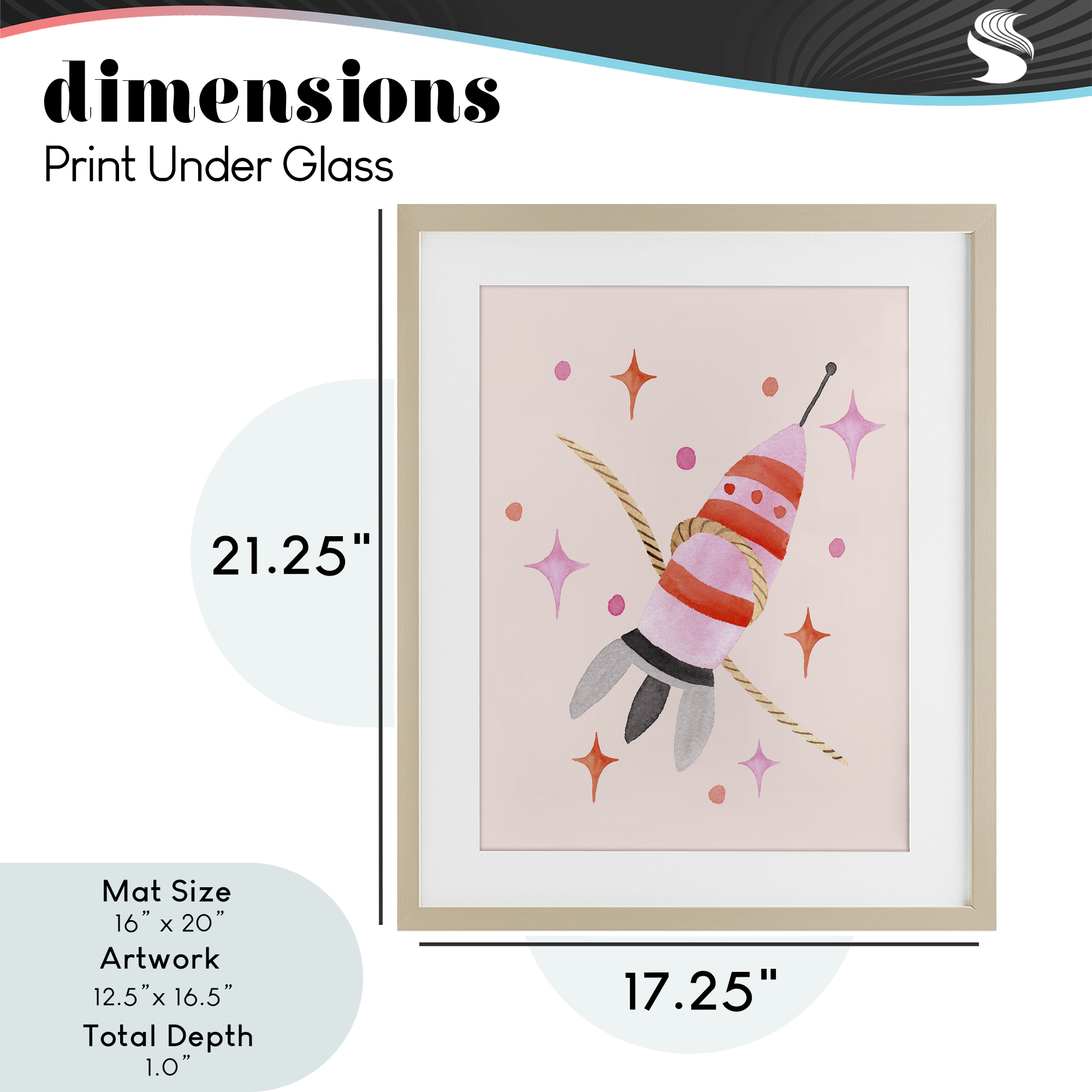 Spaceship with Lasso Birch Framed Print Under Glass, design by Nina Jacobs