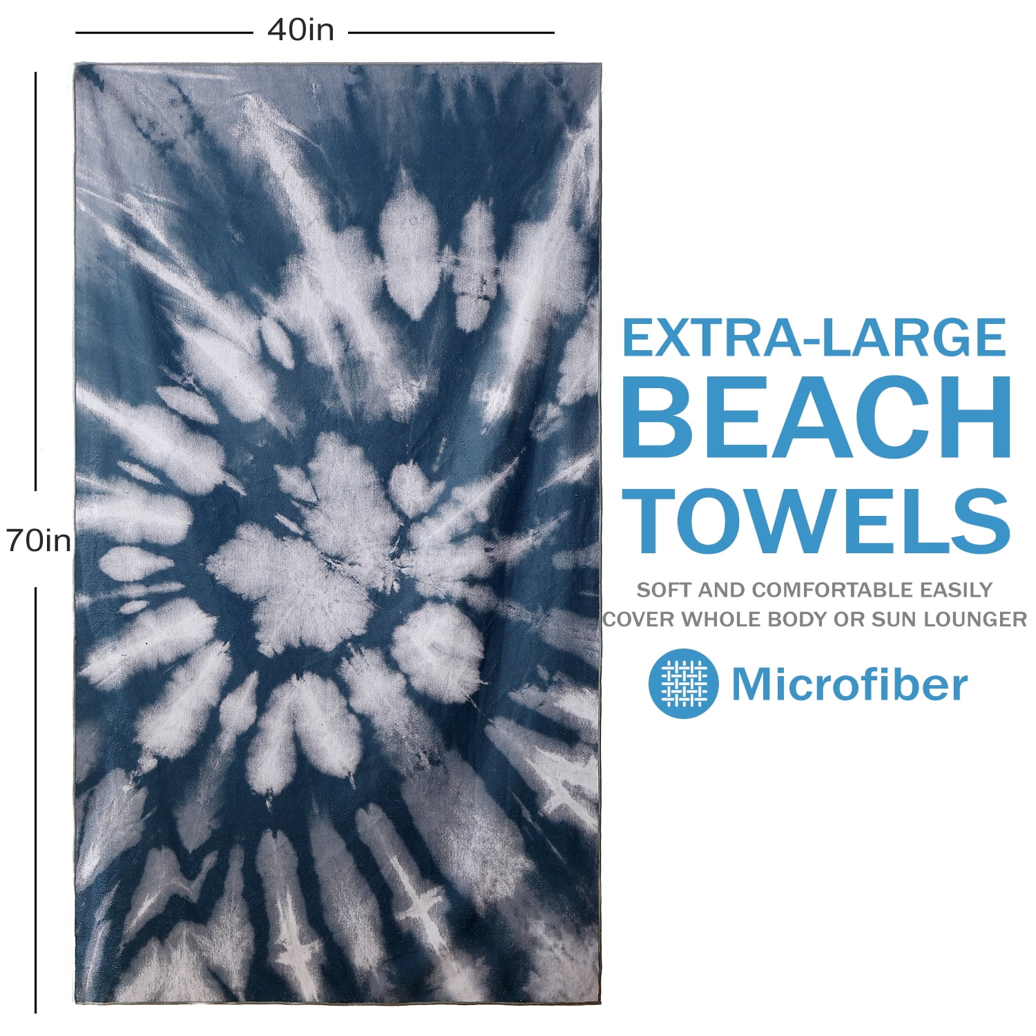 Beartech 4 Pieces Beach Towel Set,40x70 inches Tie-Dye Beach Towels Soft Camping Travel Towels, Lightweight Quick Dry Pool Towels for Beach Shower Towels Swim Towels Absorbent for Adults