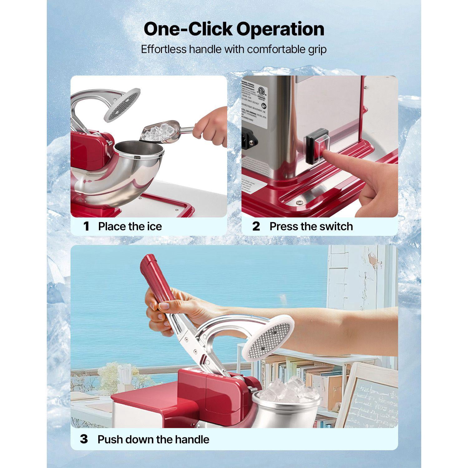Commercial Ice Crusher 661 lbs per Hour 350W Electric Snow Cone Machine 4 Blades 2000 RPM Stainless Steel Ice Shaver with 11 Gallon Crushing Refrigerator for Home Restaurant Bar Red