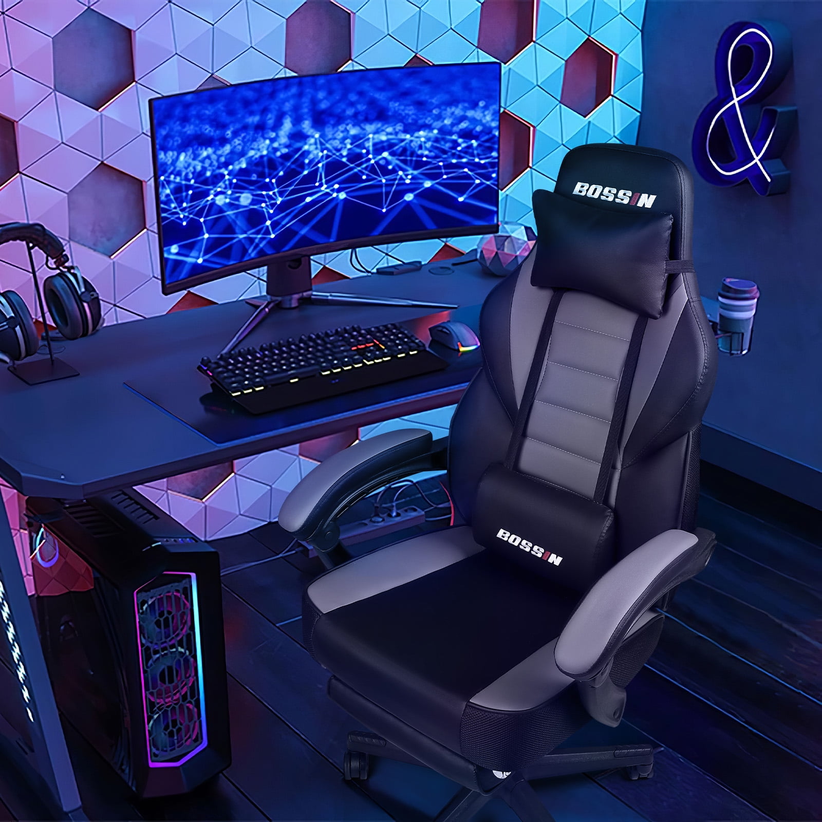 Waleaf Gaming Chair with Footrest, Ergonomic Gamer Chair for Adult with Lumbar Massage