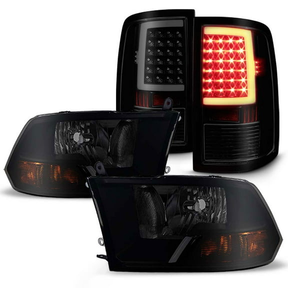 AKKON - Fits 2009-2018 Ram 1500 2010-2018 Ram 2500/ 3500 Black Smoked Headlights   [C-Light Bar] LED Blk Smoke Tail Brake Lamp