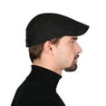 thumbnail image 4 of FREEBIRD99 Mens Newsboy Gatsby Flat Cap Solid Hunting Cabbie Driving Ivy Irish Hat - black #0021, 4 of 5