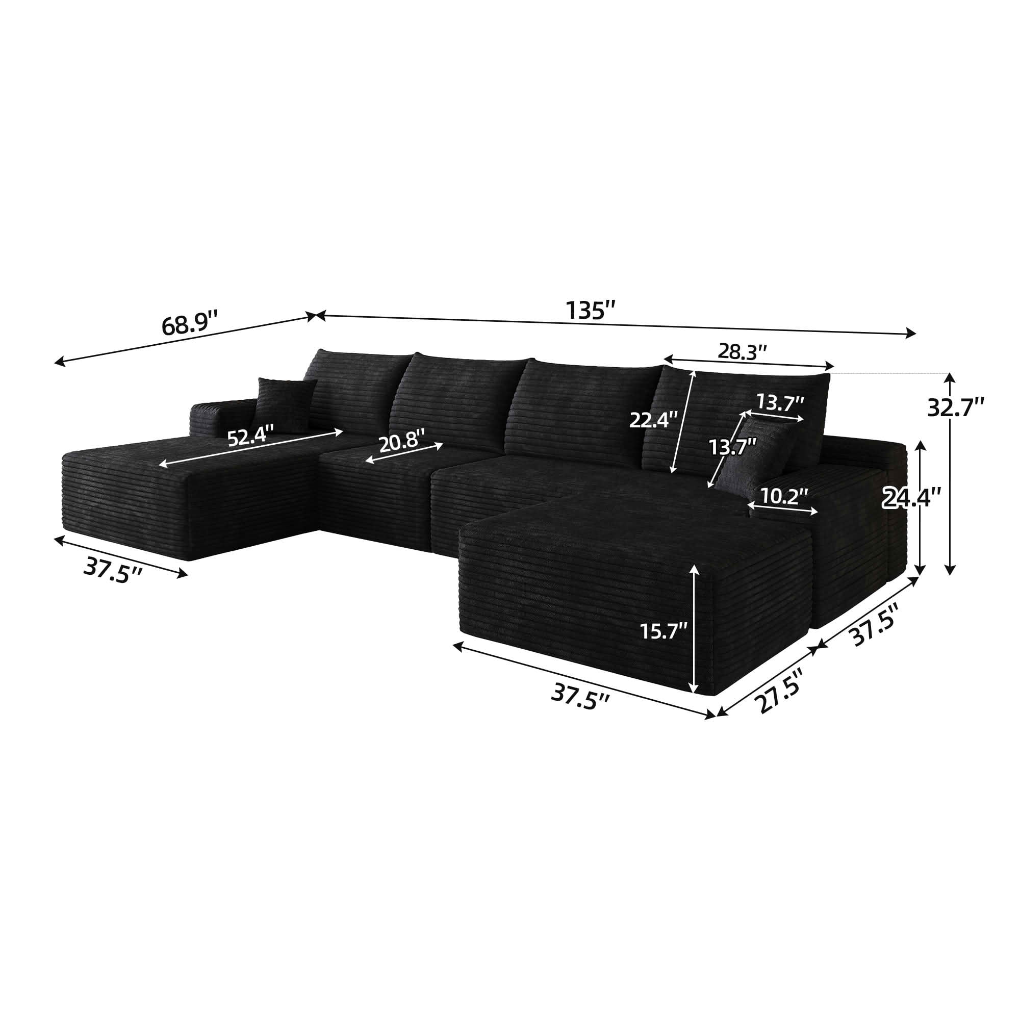 MAYEERTY 135 Inch L‑Shape Cloud Sectional Couch with Chaise, Modern Modular Deep‑Seat Sofa, Plush Corduroy Upholstered Couch, No Assembly Required for Living Room Bedroom Apartment