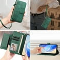 thumbnail image 2 of Funda para Oneplus 12R 5G con cremallera tipo cartera, tarjetero, marco de fotos, soporte y cordón, de piel sintética. verde, 2 of 5