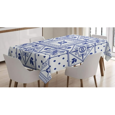 

Navy Blue Tablecloth Moroccan Oriental Ceramic Patterns with Dots and Flowers Artprint Dining Room Kitchen Rectangular Table Cover 52 X 70 Navy Blue