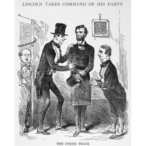 Lincoln Cartoon 1861 Nthe Inside Track President Elect Abraham Lincoln Listening To New York Political Boss Thurlow Weed Left Advocate On Behalf Of Senator William Seward As A Disturbed Horace Greel Walmart Com