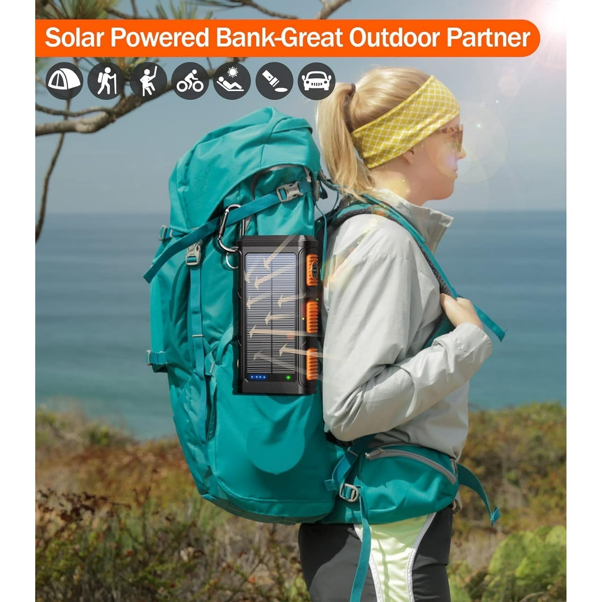45800mAh Solar Power Bank 15W with Hand Crank & Cables & Wireless Charger, Solar Charger Compatible for iPhone & Android Phone