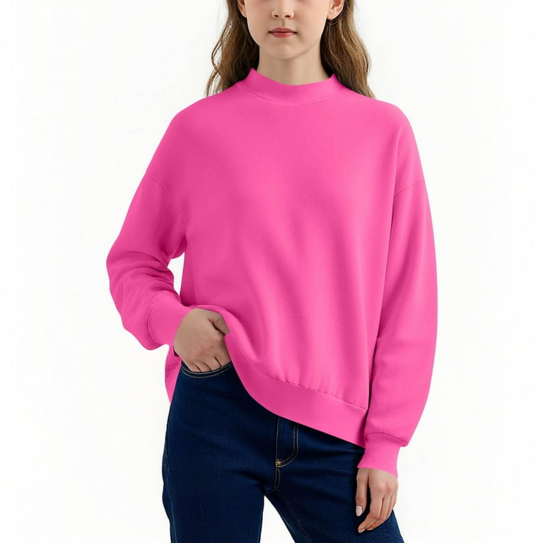 Girls Crewneck Sweatshirt Long Sleeve Pullover Tops Drop Shoulder - Main Image