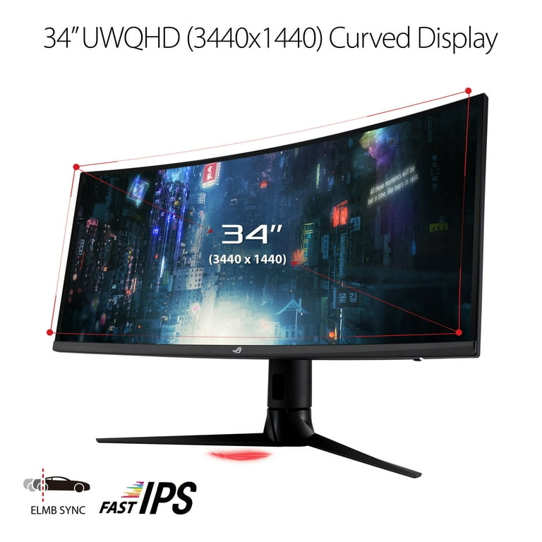 ASUS ROG Strix 34” Gaming Monitor (XG349C) - UWQHD (3440 x 1440), 180Hz,  1ms, Extreme Low Motion Blur Sync, 135% sRGB, G-Sync Compatible, DisplayHDR