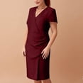 thumbnail image 2 of LWavelet Women's Plus Size Sheath Dress Short Sleeve V-Neck Wrap Ruched Bodycon Midi Dress Wine 4XL, 2 of 4
