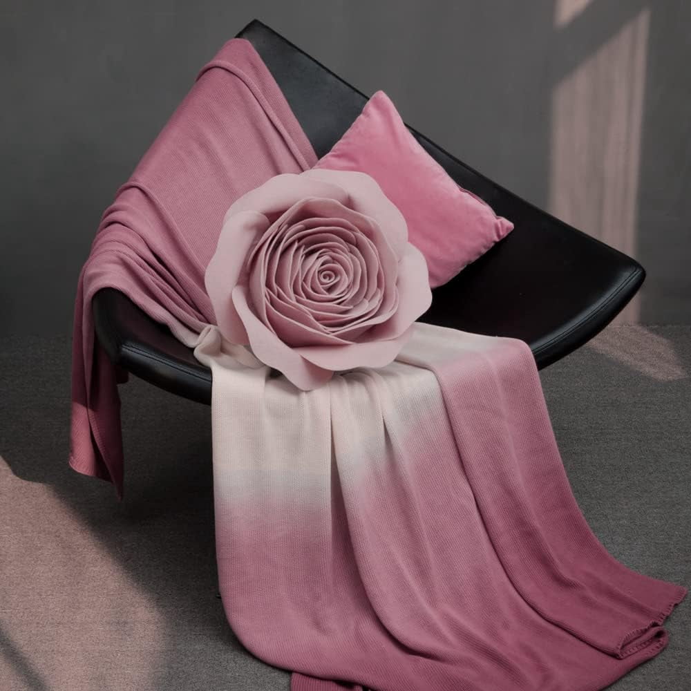 JWH 3D Round Decorative Handmade Valentine Day Flower Throw Pillows for Couch Bed Living Room Chair Bedroom 14 Inch Pink