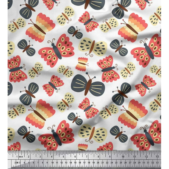 Soimoi White Silk Fabric Insect Insect Decor Fabric Printed BTY 42 Inch Wide