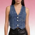thumbnail image 2 of Plus Size Tank Tops for Women Washed Button Down Cropped Denim Vest Tops Summer Tops, 2 of 8