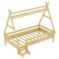 thumbnail image 3 of Miniyam Twin House Platform Bed with Stairs, Solid Wood Kids Bed with Low Profile Design, Natural, 3 of 7