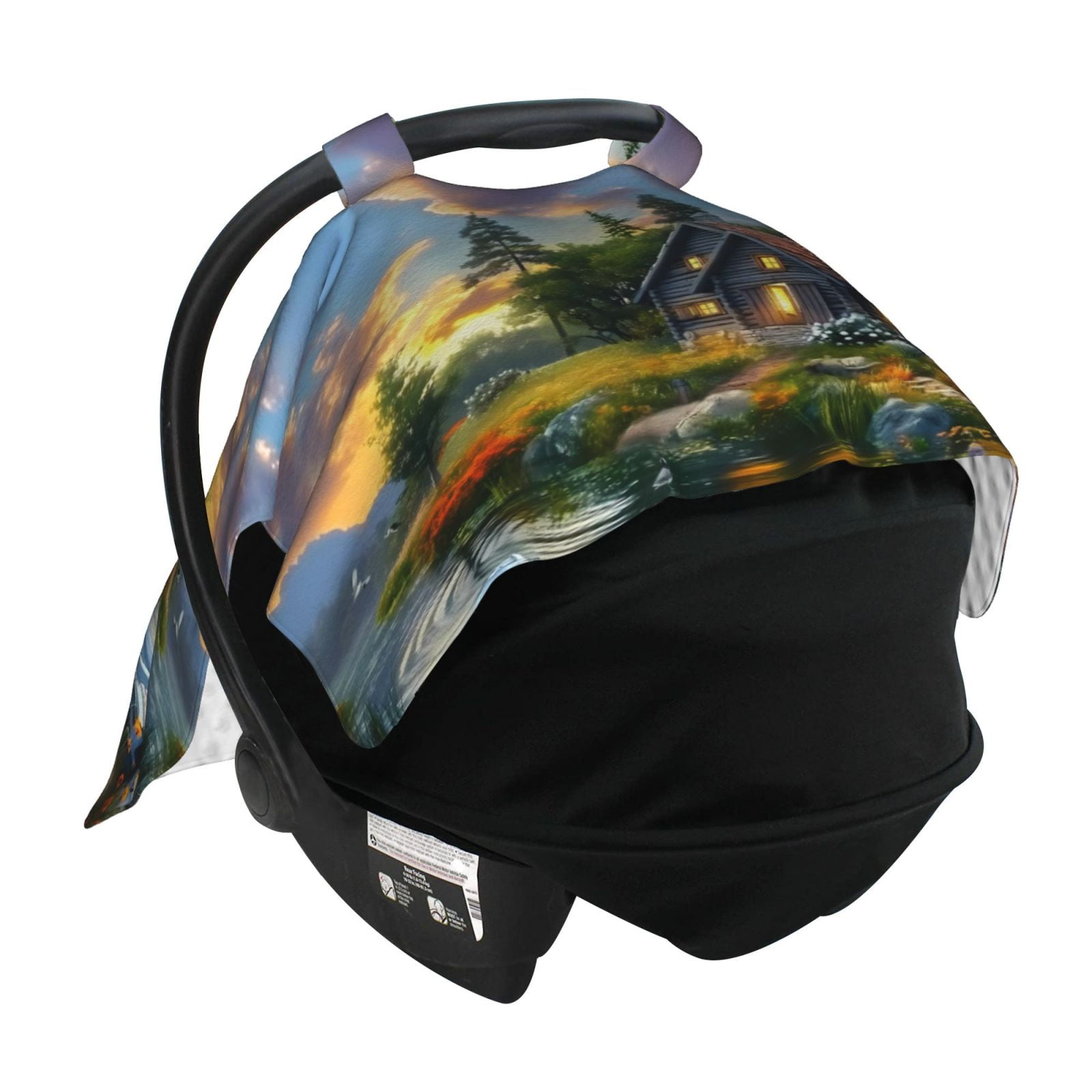 Car Seat Cover Baby - Cozy Cottage Lakeside Sunset Breathable Infant Car Seat Cover for Baby Carseat, Lightweight Comfort Baby Essentials Must Haves Newborn Stuff for Girl Boy