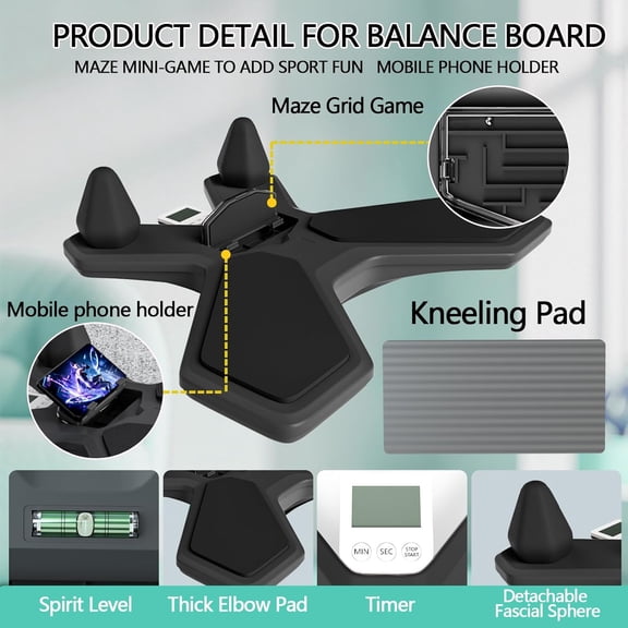 Balance Board Maze Game for Core Workout, Portable Pure Plank Support Board with Timer, Multifunctional Core & Stability Training Equipment for Home Gym