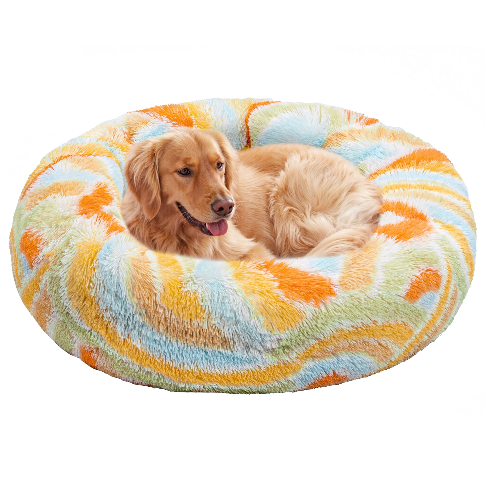 Vaukki 45"Dog Bed with Non Slip Bottom,Soft Warm Faux Fur Pet Bed,Comfortable Donut Round Plush Dog and Cats Beds,Orange