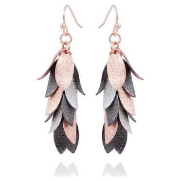 Time and Tru Women's Tri Tone Cascading Leaf Linear Drop Earrings