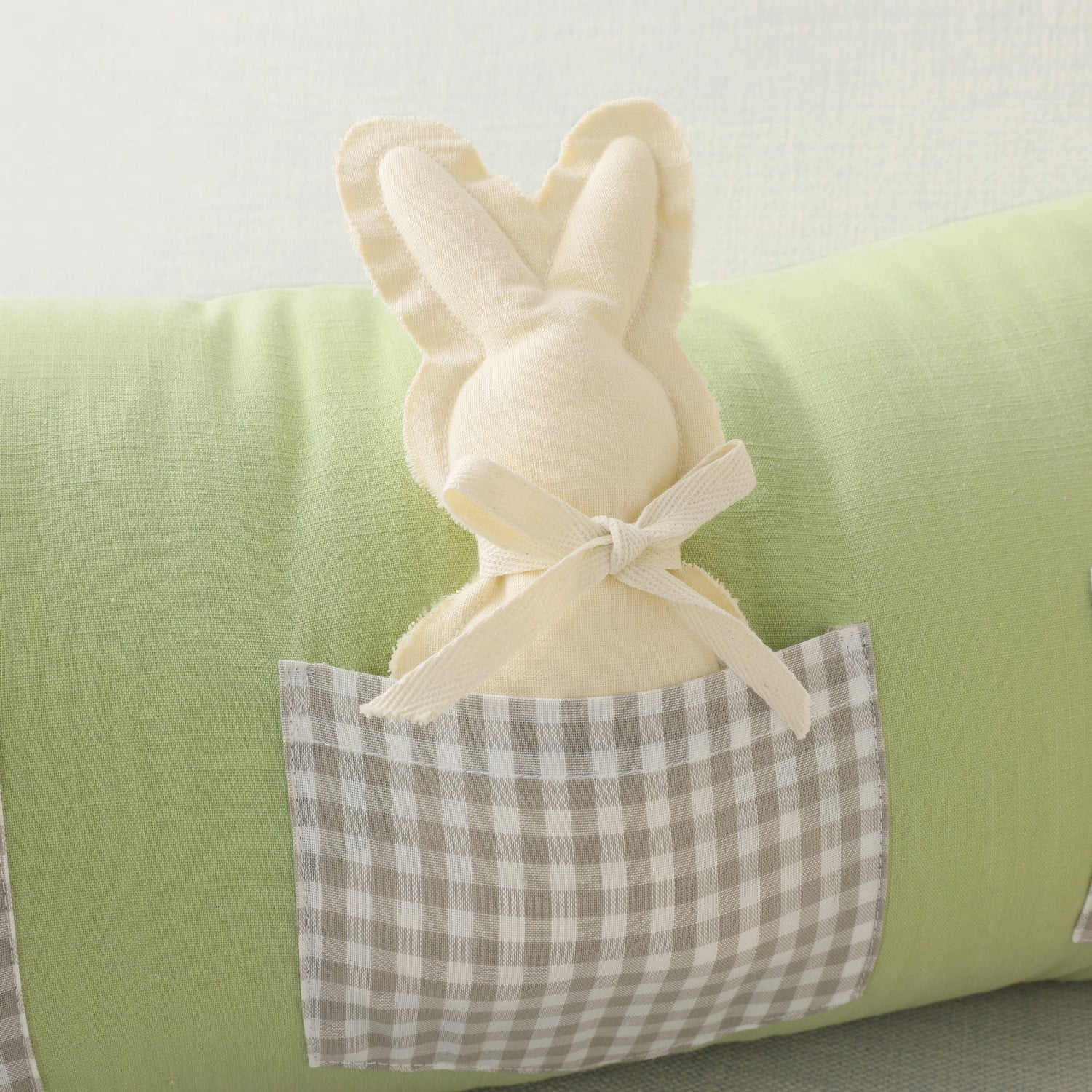 Phantoscope Happy Easter Applique Bunnies Throw Pillow with Triple Detachable Rabbits for Easter Bedroom Sofa Decorations, 12" x 27.5", Light Green, 1 Pack