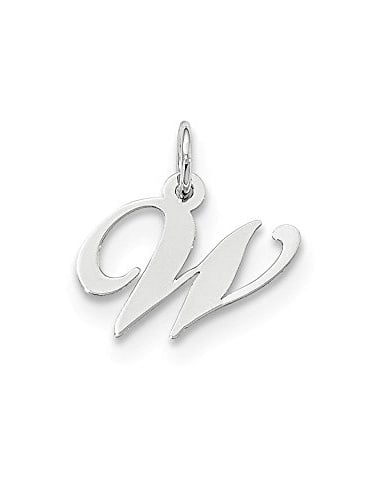.925 Sterling Silver Small Script Initial W Charm Pendant