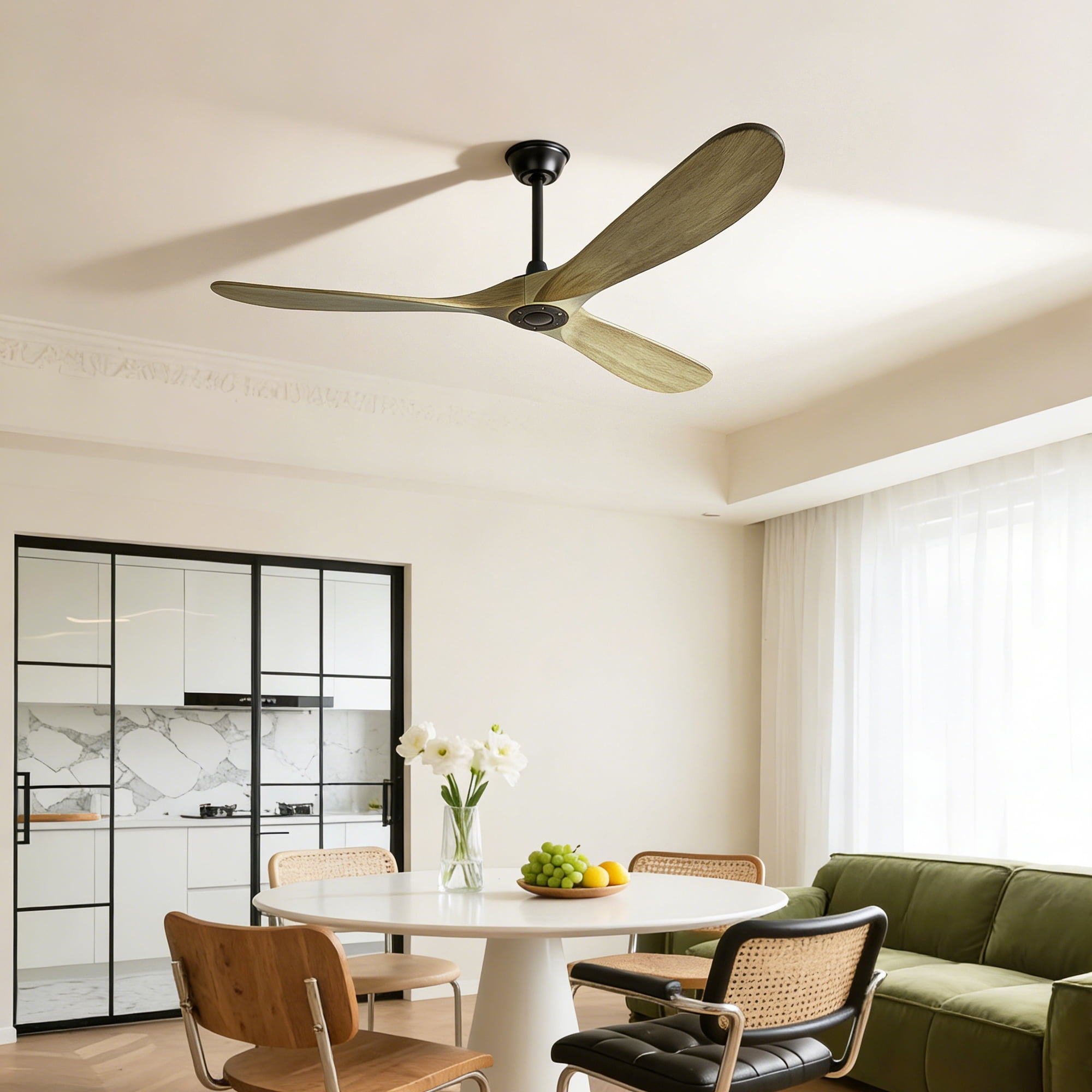 Ceiling Fan, 72 Inch Large Farmhouse Style Fan No Light for Household Indoor Room, Ash Brown