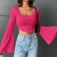 thumbnail image 4 of Annhoo Crop Tops for Women Long Flare Sleeve Scoop Neck T Shirts Fall Fashion Textures Going out Blouse Tees, 4 of 9