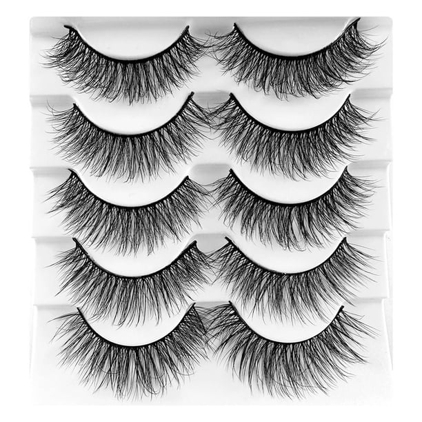 5 pares de pestañas postizas de varias capas: aspecto natural y esponjoso, suaves y ligeras, fáciles de aplicar para el maquillaje de ojos diario o de fiesta