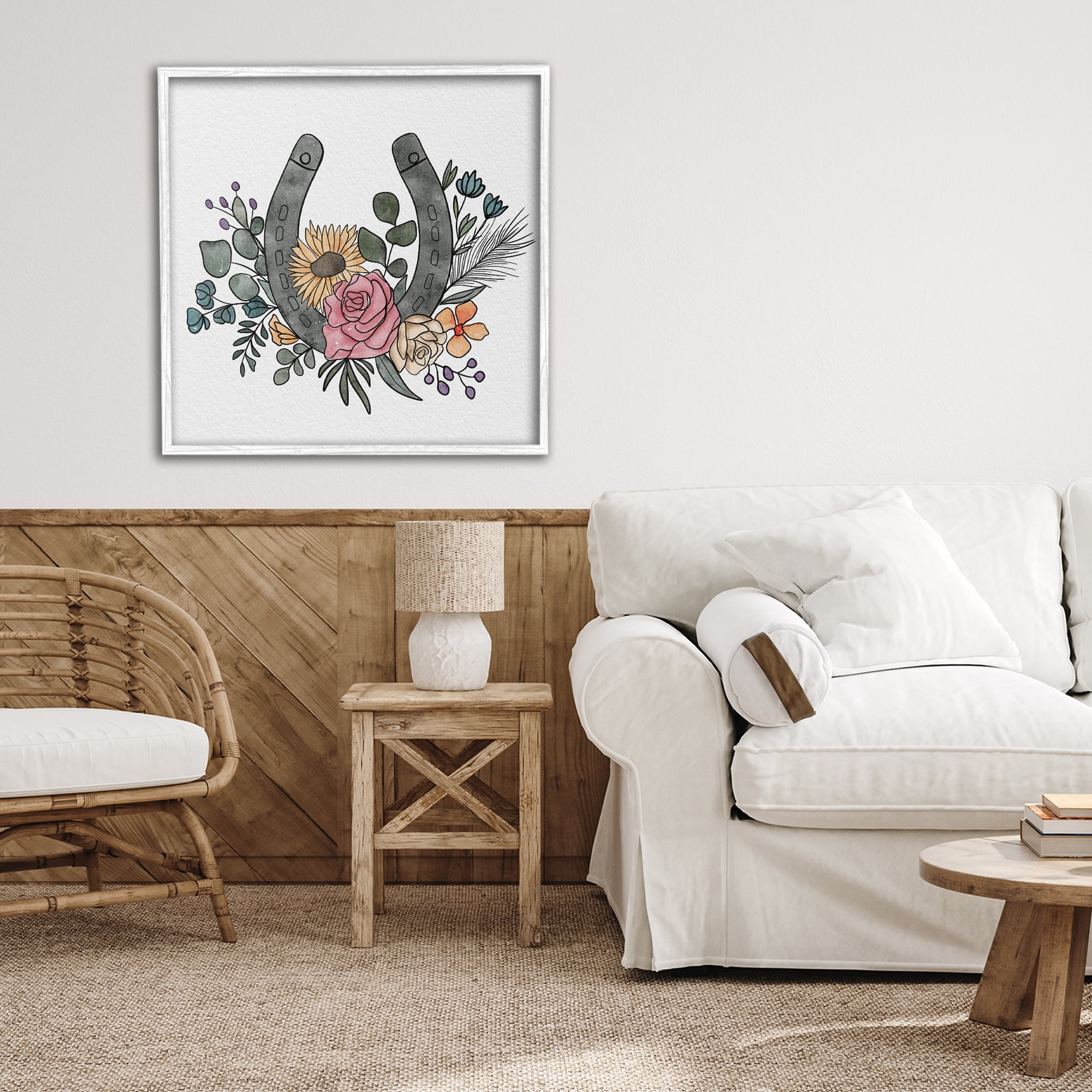 Stupell Industries Boho Floral Horseshoe White Framed Giclee Art, design by Alisha Kiara Design