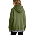 thumbnail image 4 of Womens Fake Two Piece Hooded Sweatshirt Casual Pullover Chic Layered Look Hooded Featuring Ribbed Contrast Trim Drawstring And Side Slits Daily Wear, 4 of 5
